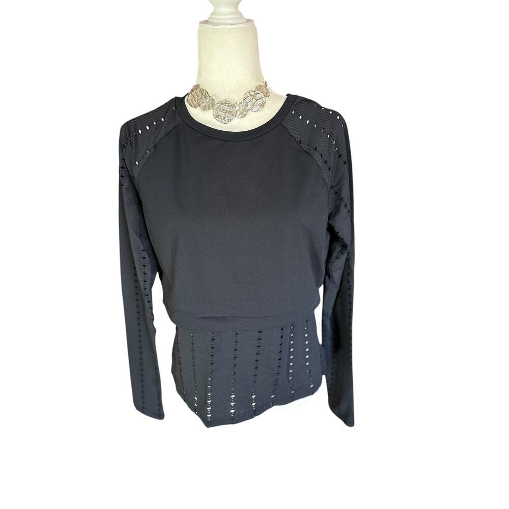 Fabletics Black Twofer Long Pinhole Sleeves, Athleisure, Gym wear, Women's Large